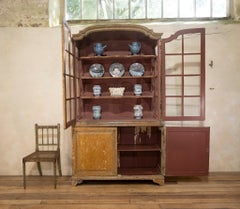 18th Century Dutch Dry Scraped Glazed Vitrine Cabinet