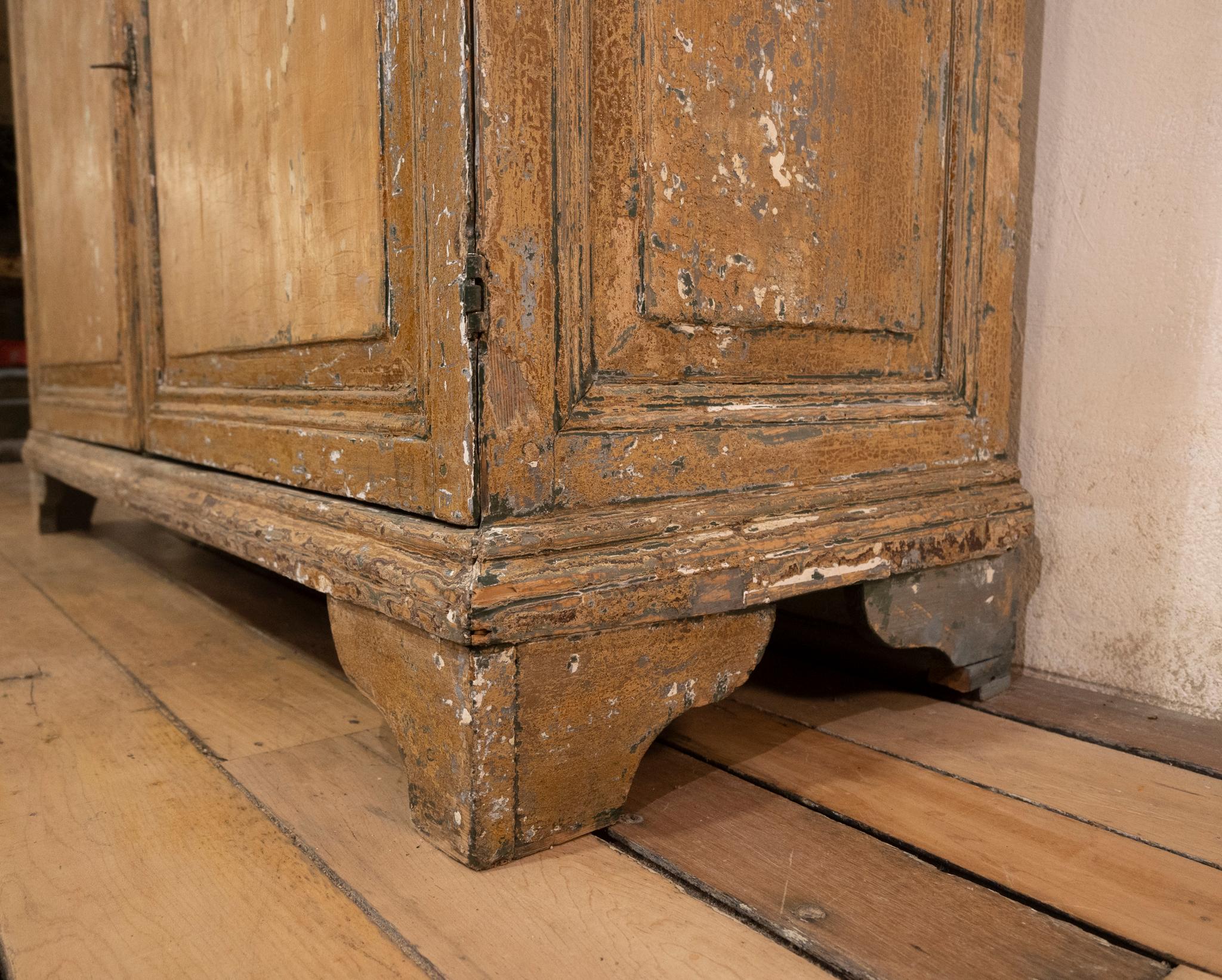 18th Century and Earlier 18th Century Dutch Dry Scraped Glazed Vitrine Cabinet For Sale