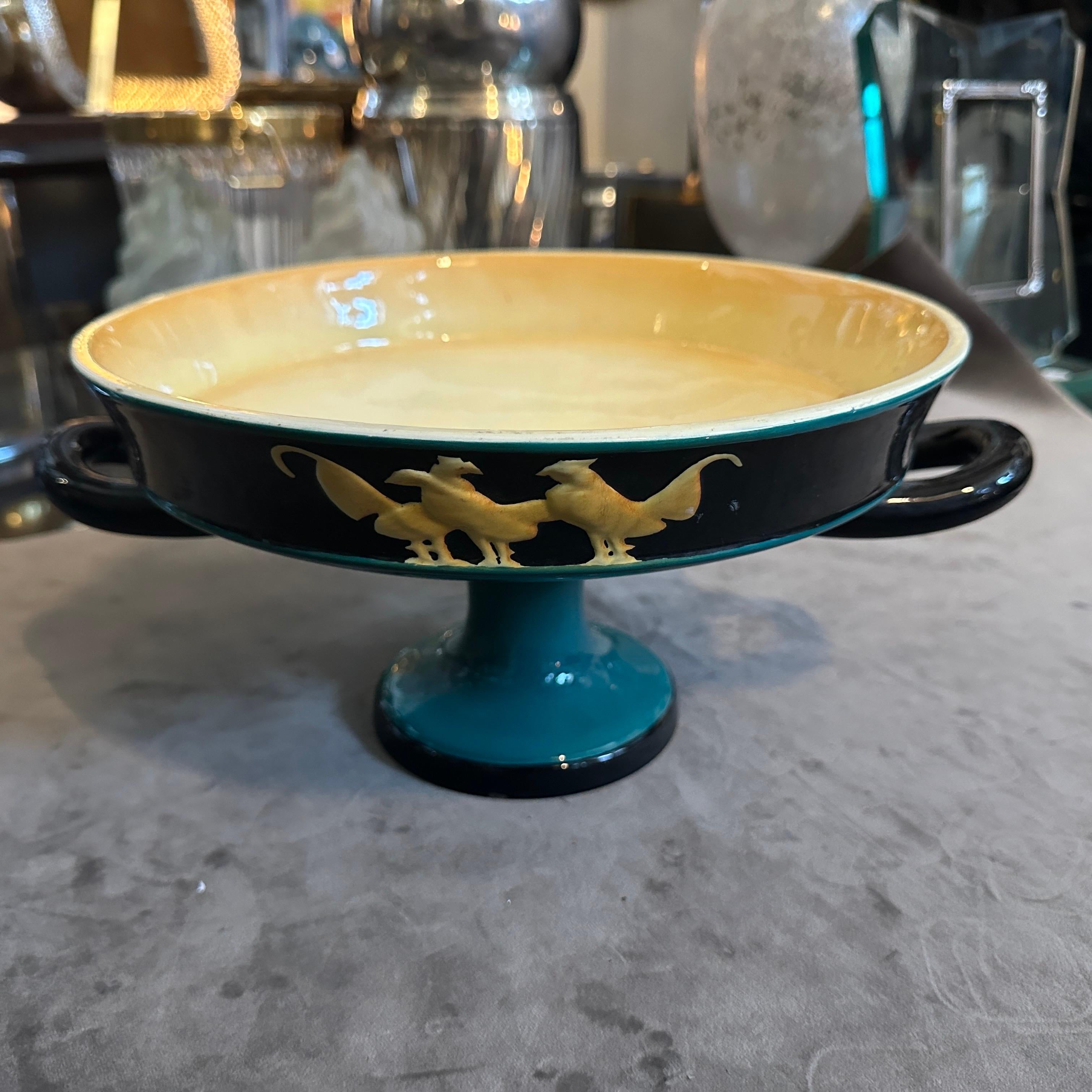 Elegante centro de mesa de cerámica italiana estilo Art Déco Gio Ponti de los años 30, de Vibi Italiano en venta