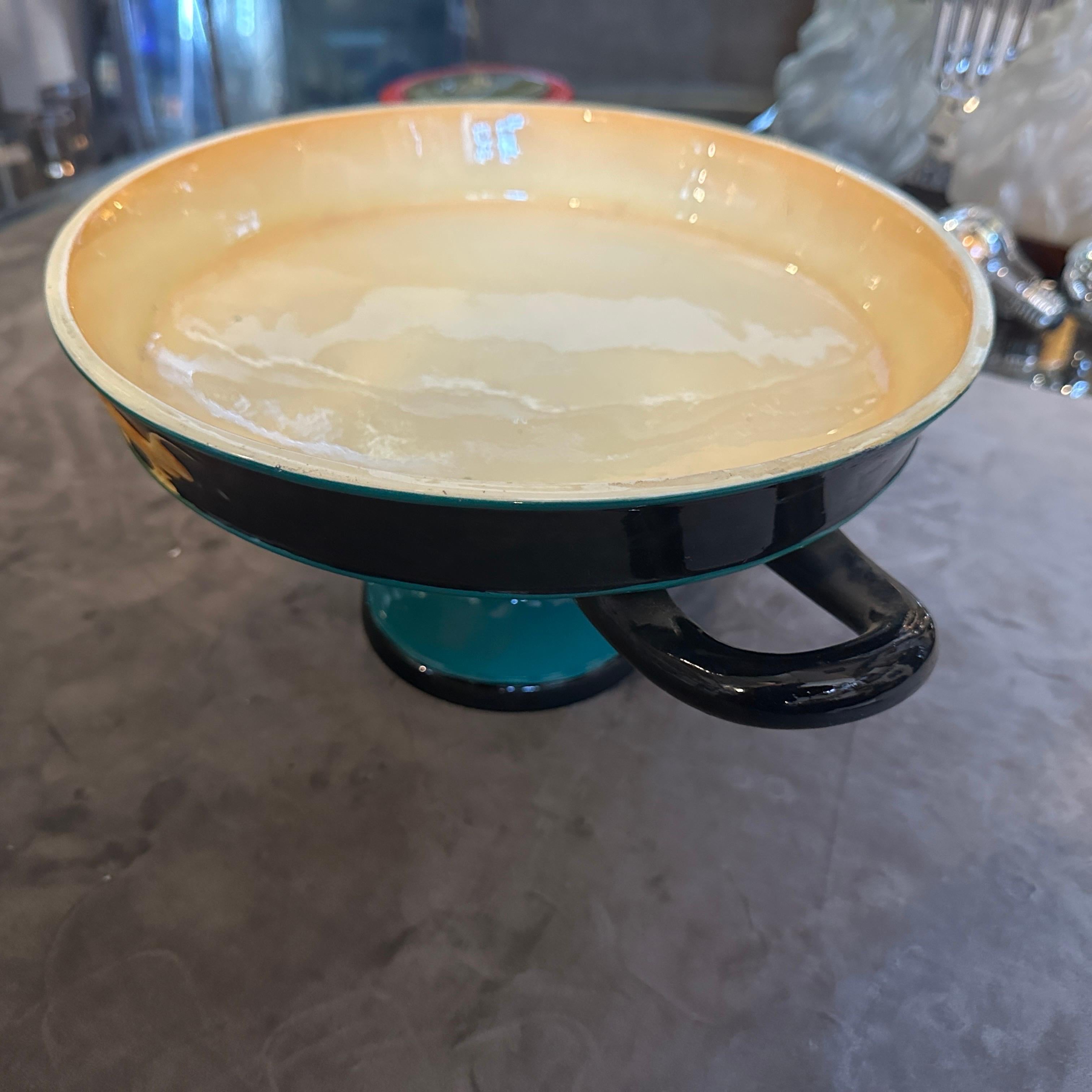 Elegante centro de mesa de cerámica italiana estilo Art Déco Gio Ponti de los años 30, de Vibi Pintado a mano en venta