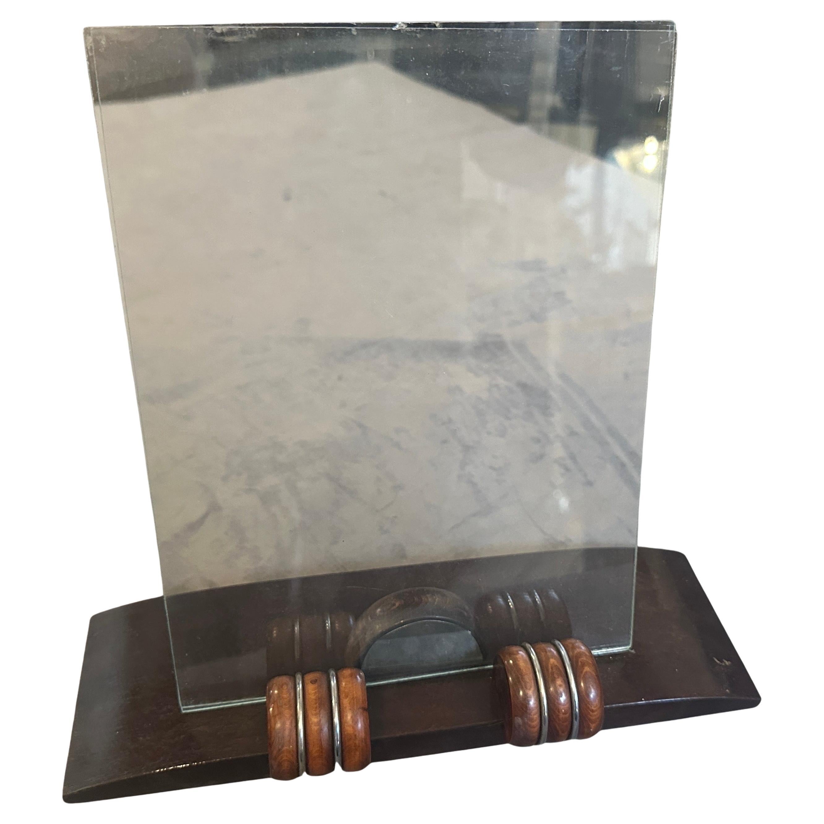 An Elegant 1930s Art Deco Wood and Chromed Metal French Picture Frame In Good Condition For Sale In Aci Castello, IT