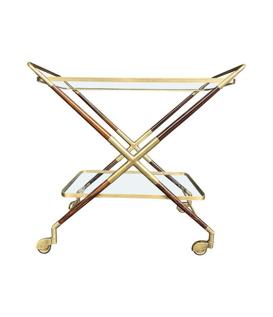 Elegant 1950s Italian Lacquered Wood and Brass Bar Trolley by Cesare Lacca In Good Condition In London, GB