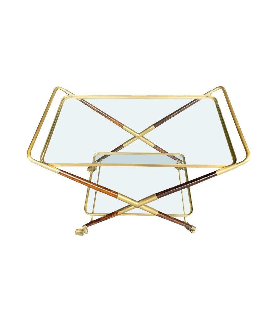 Elegant 1950s Italian Lacquered Wood and Brass Bar Trolley by Cesare Lacca 2