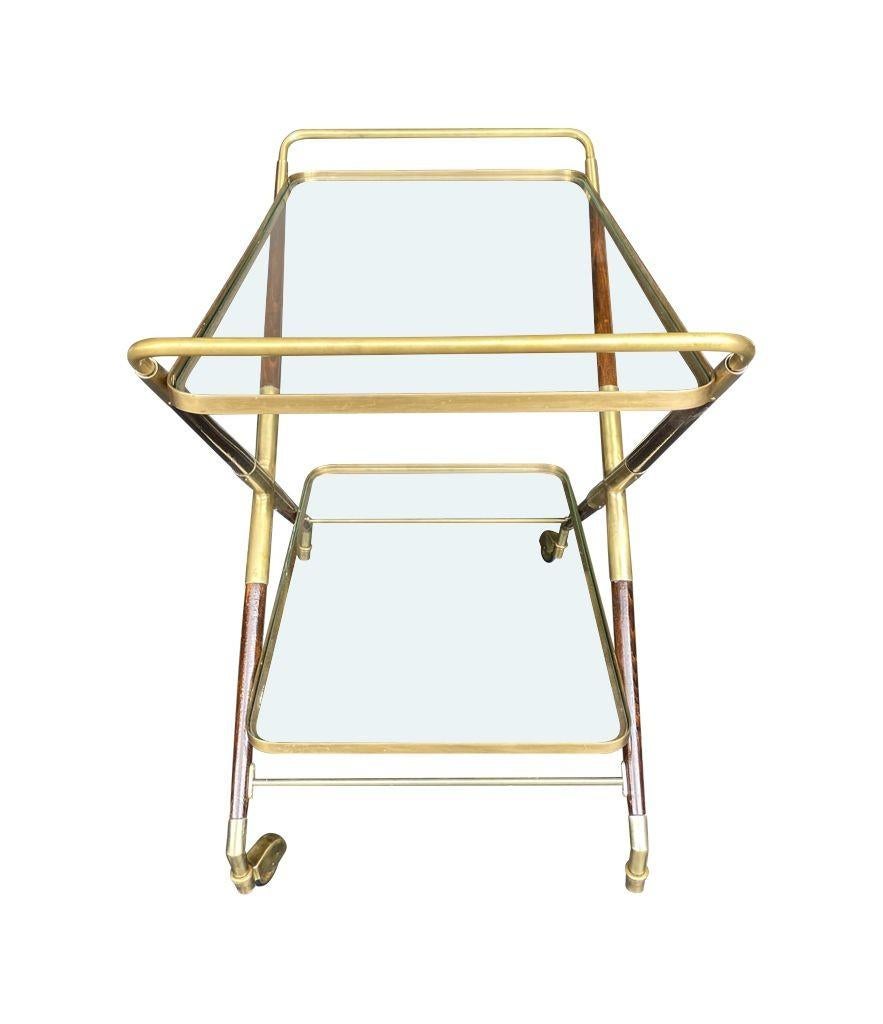 Elegant 1950s Italian Lacquered Wood and Brass Bar Trolley by Cesare Lacca 3