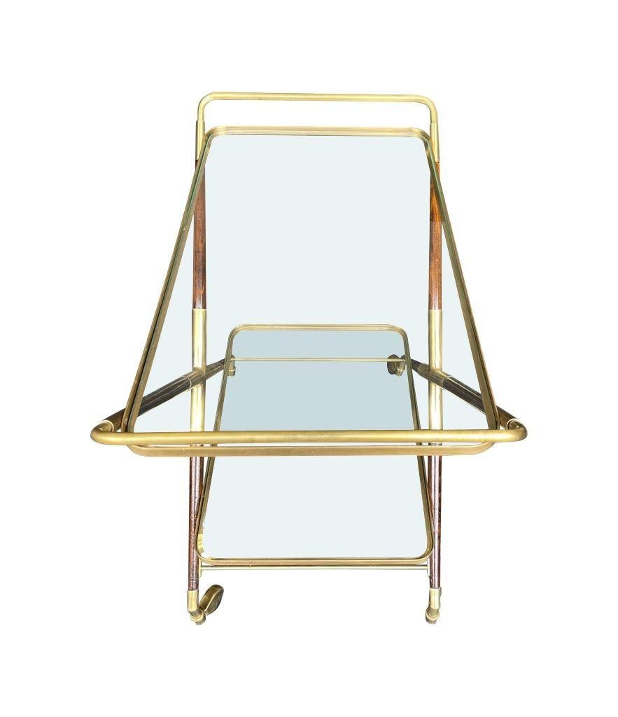Elegant 1950s Italian Lacquered Wood and Brass Bar Trolley by Cesare Lacca 4
