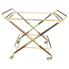 Elegant 1950s Italian Lacquered Wood and Brass Bar Trolley by Cesare Lacca
