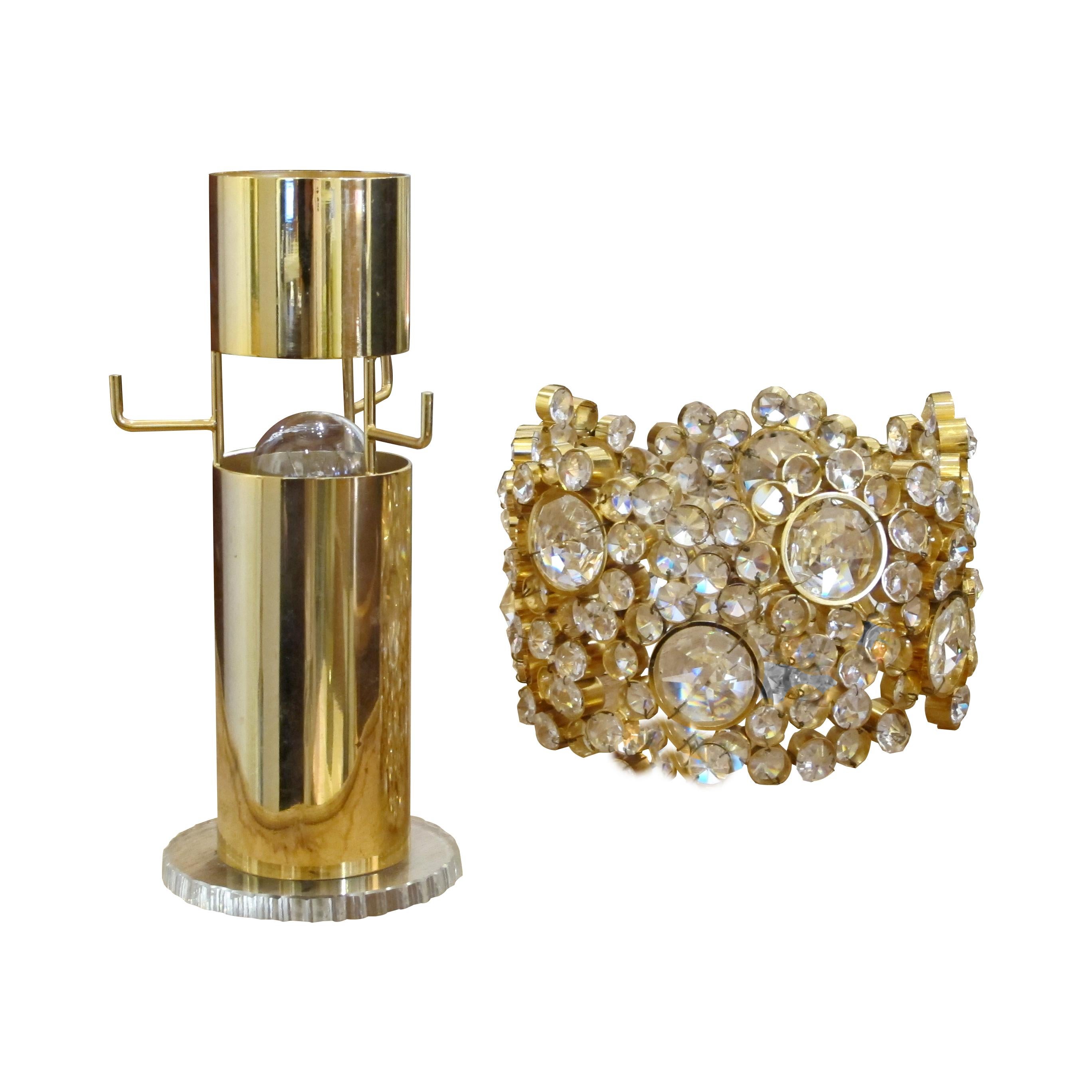 Mid-Century Modern Elegant 1960s Austrian Brass and Glass Crystal Table Lamp by J.L. Lobmeyr