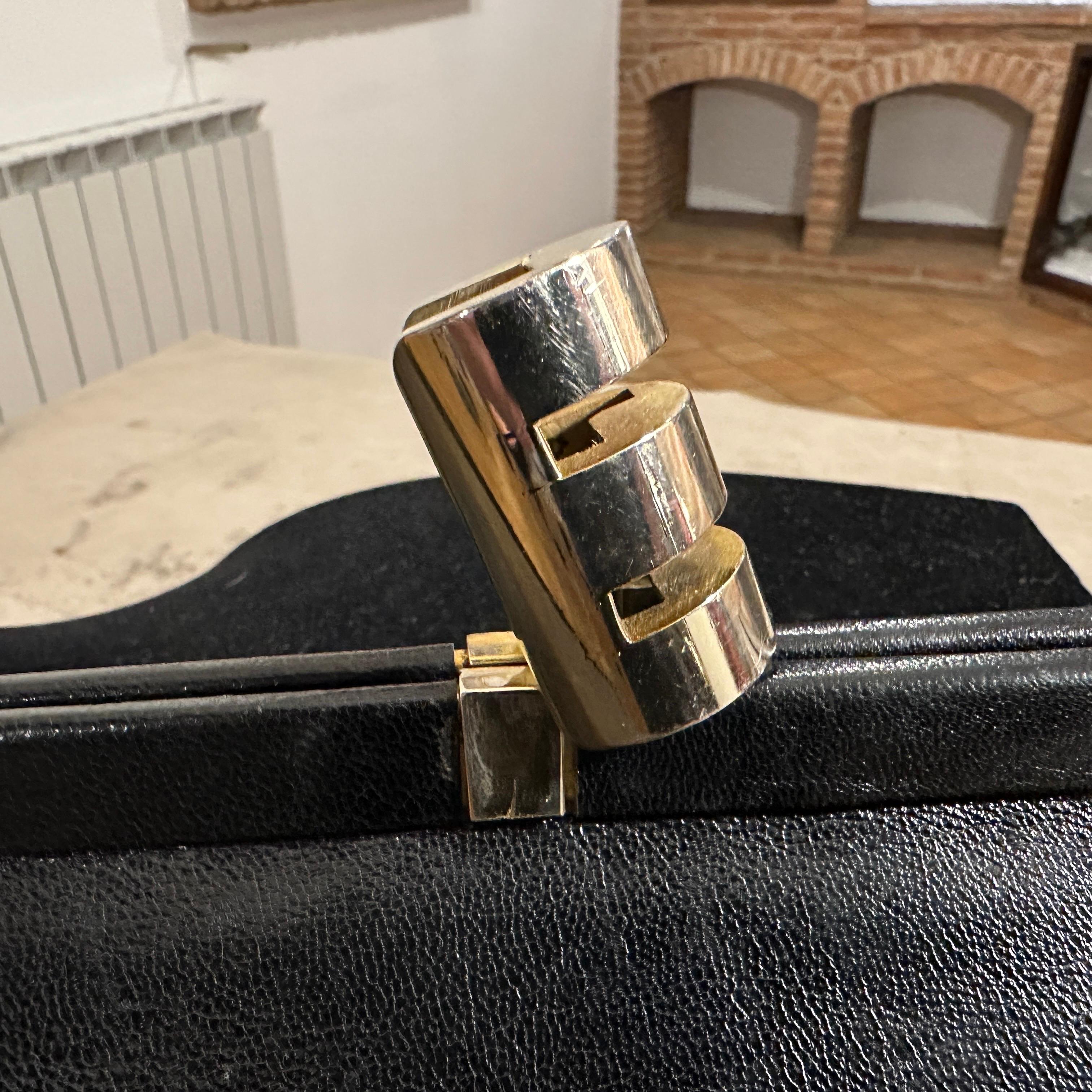 An Elegant 1960s Black leather and Brass Clasp Italian Clutch Bag For Sale 3