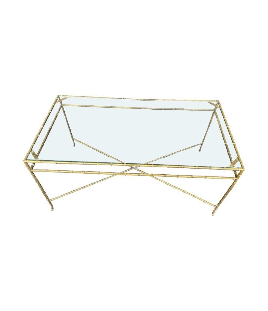 Mid-Century Modern Elegant 1960s Maison Bagues Faux Bamboo Brass Coffee Table with Glass Top