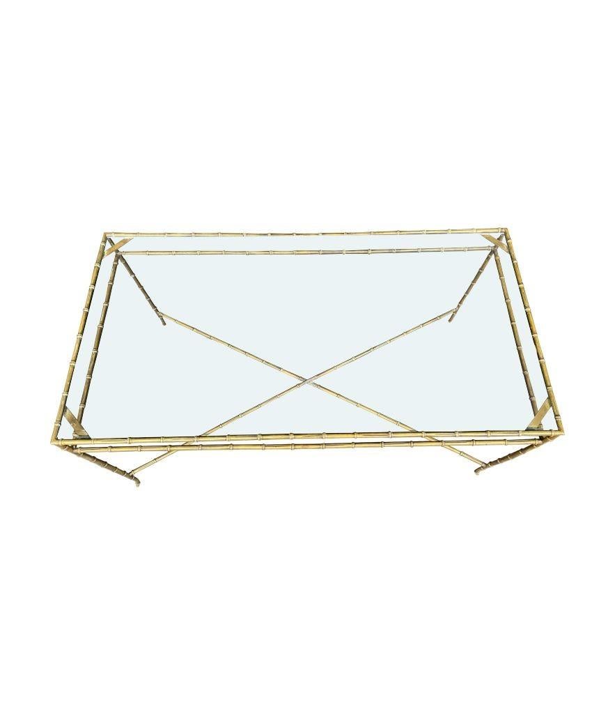 20th Century Elegant 1960s Maison Bagues Faux Bamboo Brass Coffee Table with Glass Top