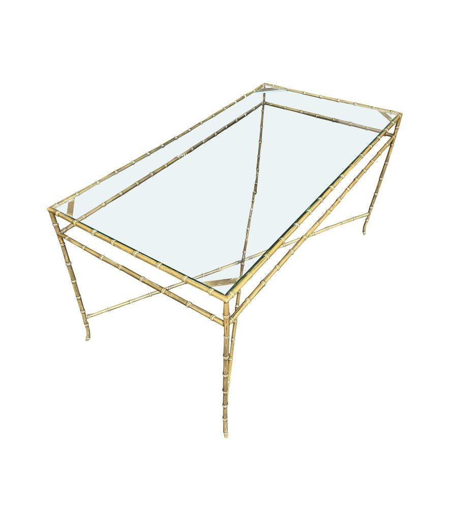 Elegant 1960s Maison Bagues Faux Bamboo Brass Coffee Table with Glass Top 1