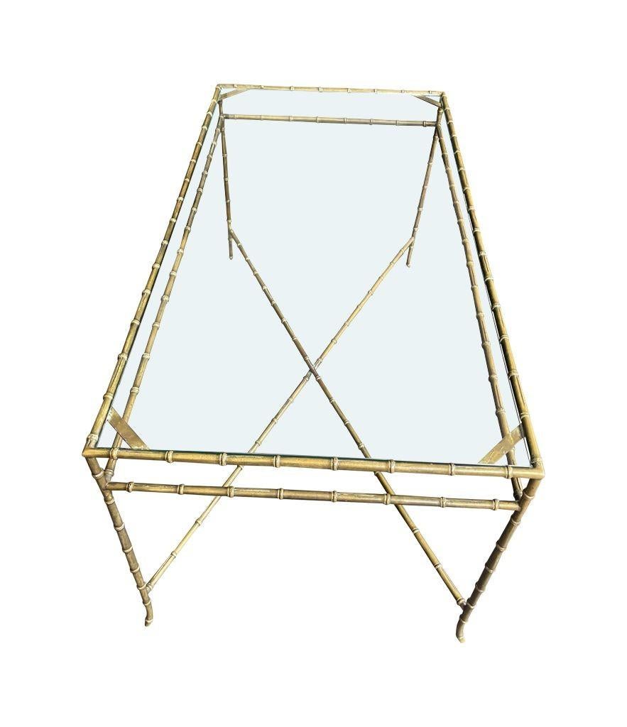Elegant 1960s Maison Bagues Faux Bamboo Brass Coffee Table with Glass Top 2