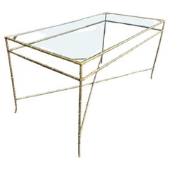 Elegant 1960s Maison Bagues Faux Bamboo Brass Coffee Table with Glass Top