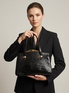 An Elegant 1960s Vintage Dark Brown Leather and Brass Clasp Italian Hand-Bag