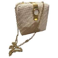 An Elegant 1960s White Wicker and Brass Square Italian Evening Bag