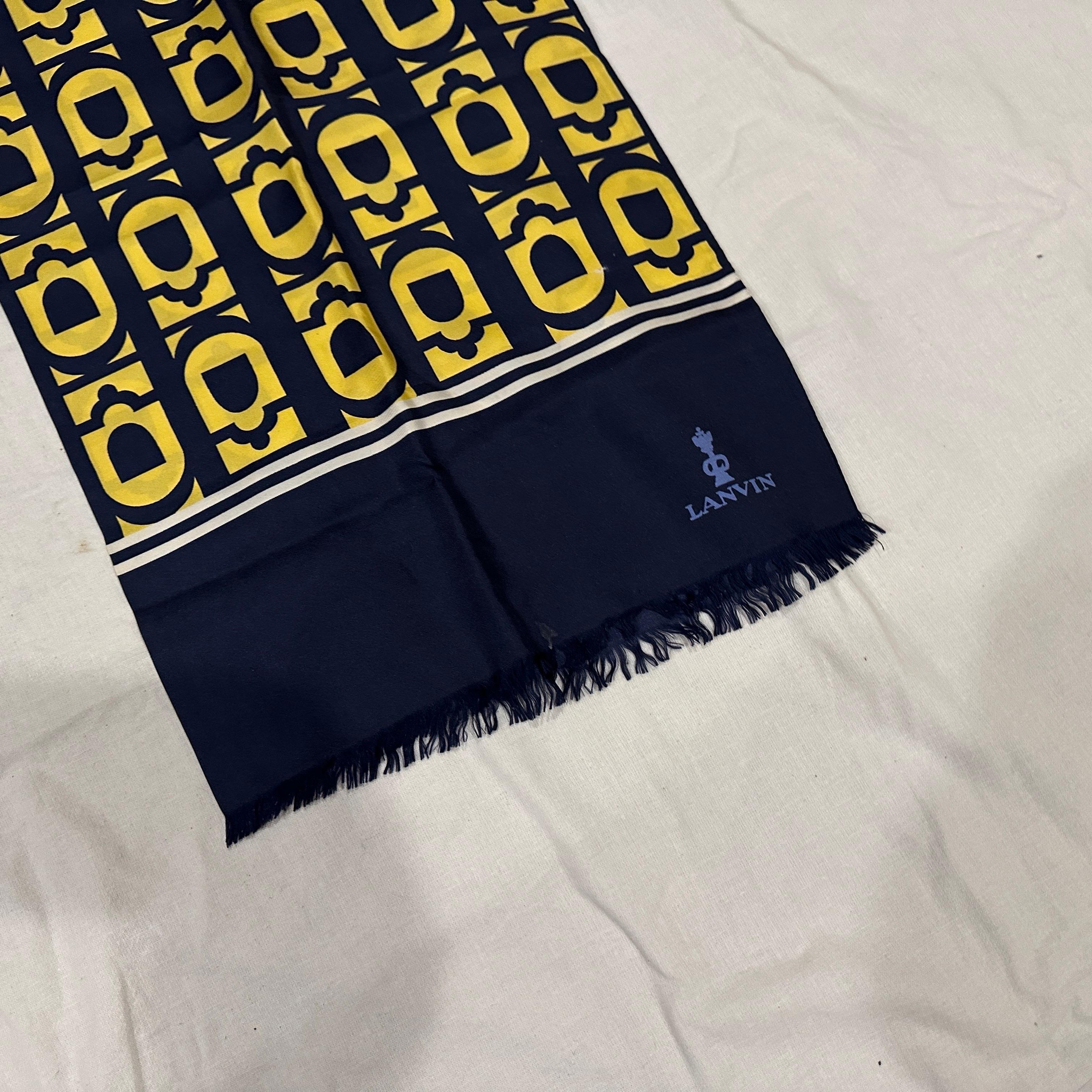 An Elegant 1980s Blue and Yellow Silk Scarf by Pierre Lanvin For Sale 5