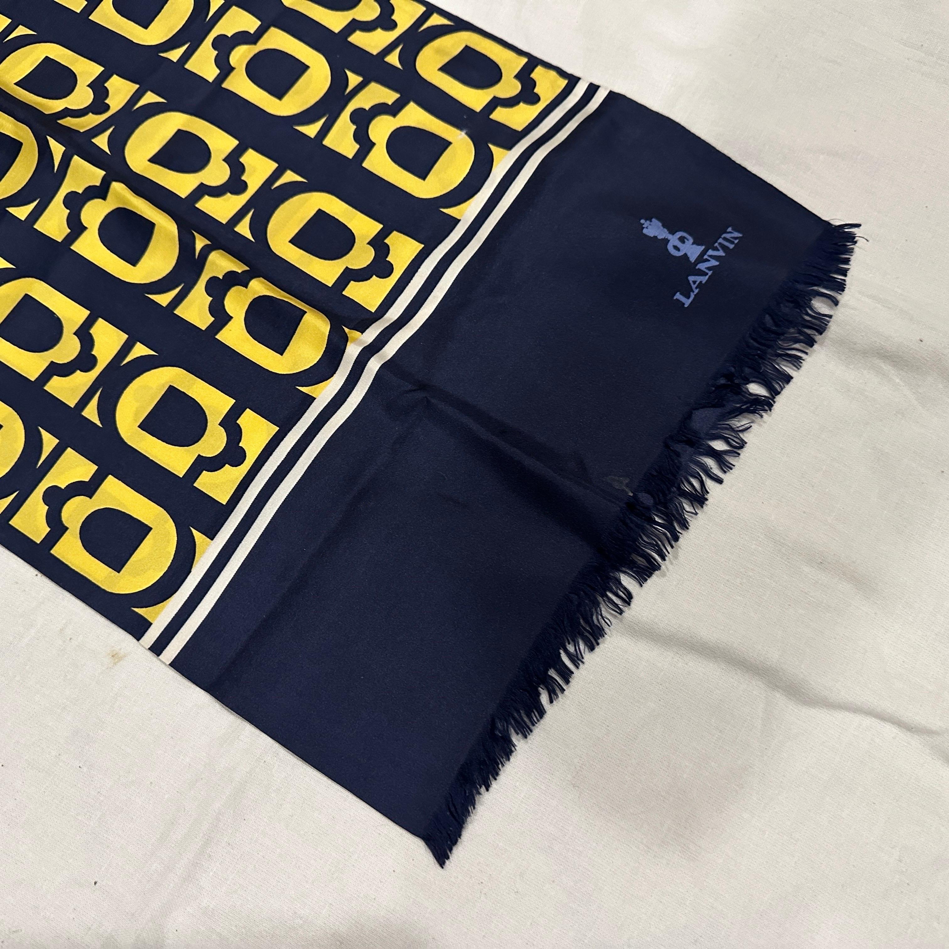 An Elegant 1980s Blue and Yellow Silk Scarf by Pierre Lanvin For Sale 7