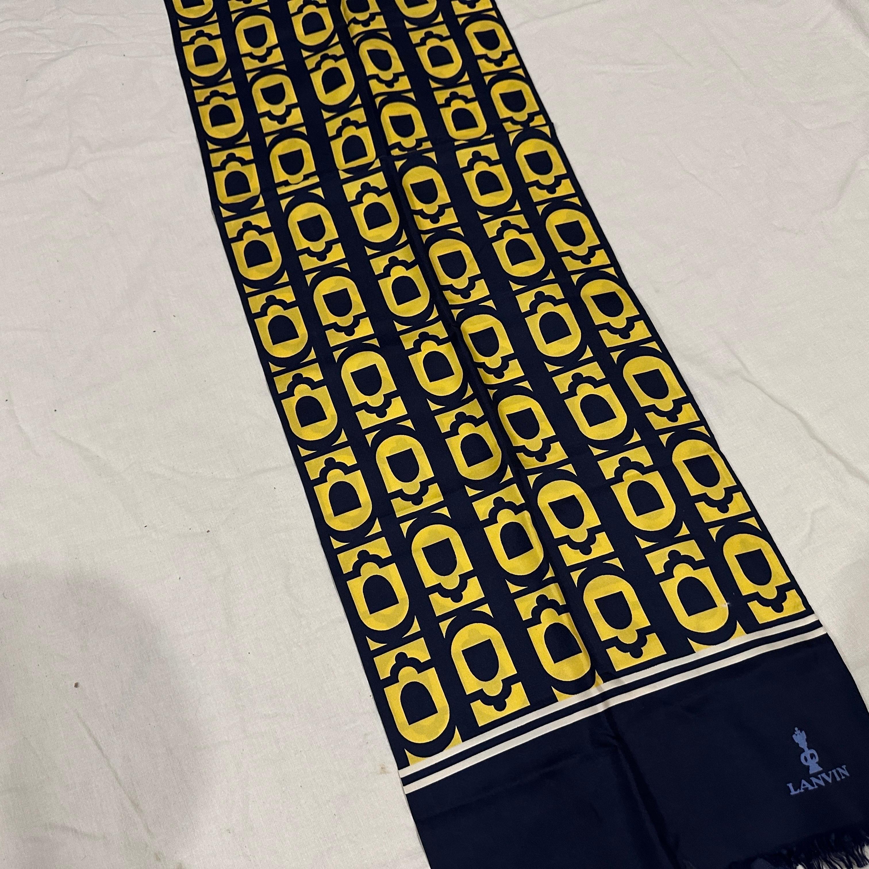 An Elegant 1980s Blue and Yellow Silk Scarf by Pierre Lanvin For Sale 8