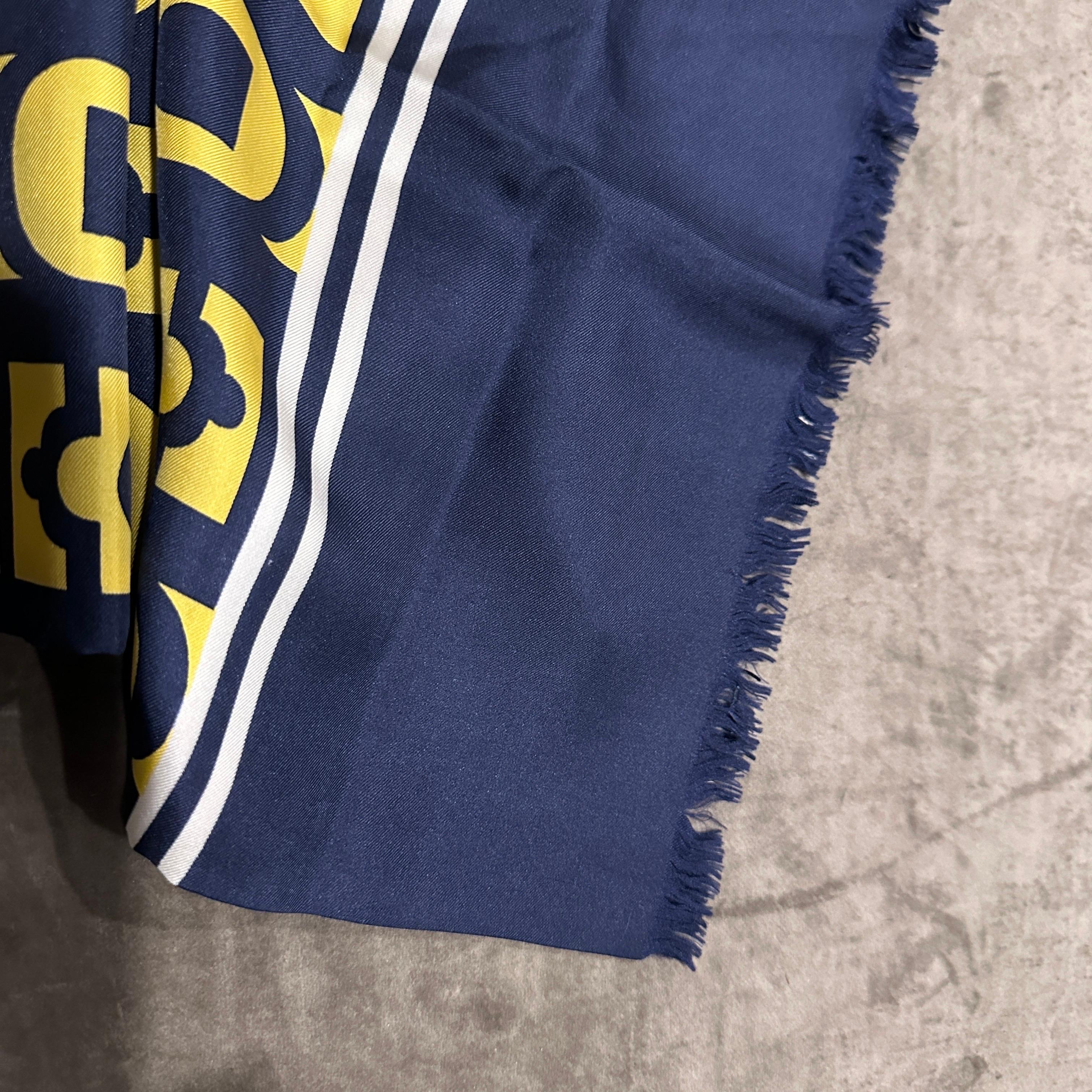 Women's or Men's An Elegant 1980s Blue and Yellow Silk Scarf by Pierre Lanvin For Sale