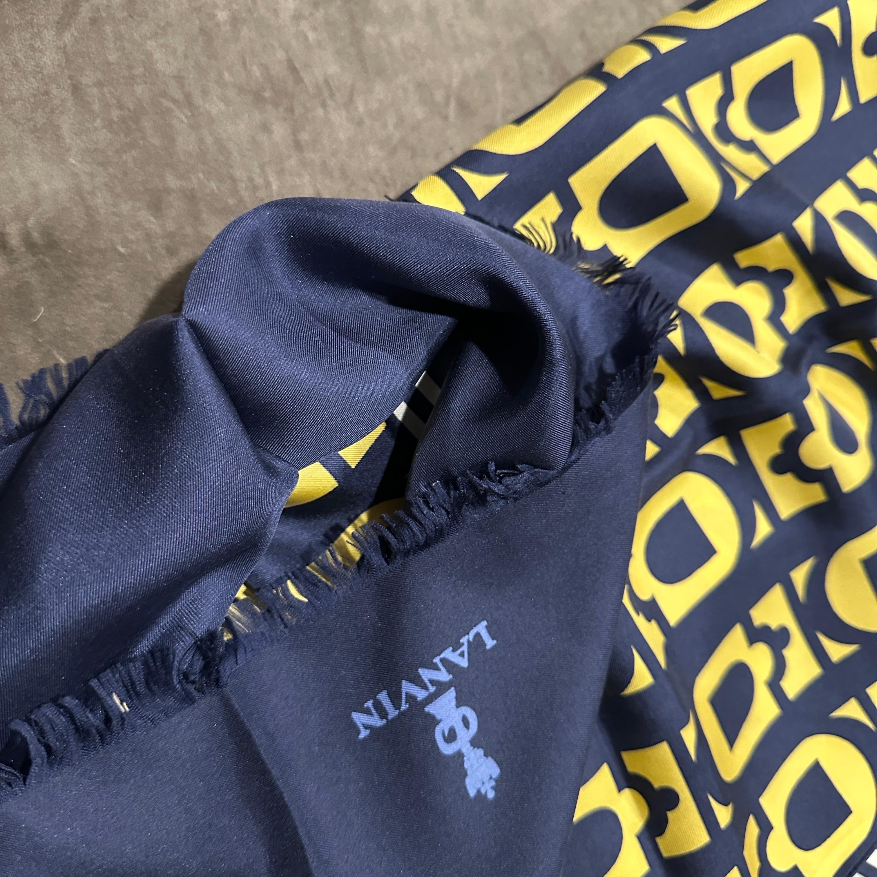 An Elegant 1980s Blue and Yellow Silk Scarf by Pierre Lanvin For Sale 4