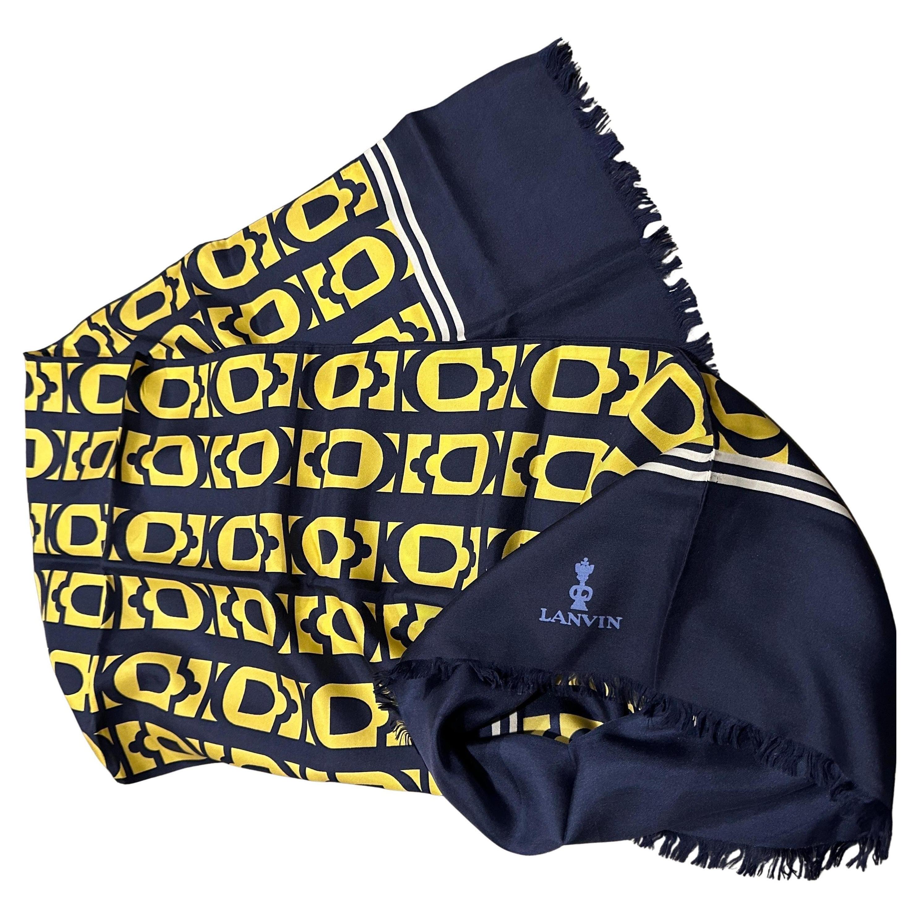 An Elegant 1980s Blue and Yellow Silk Scarf by Pierre Lanvin For Sale