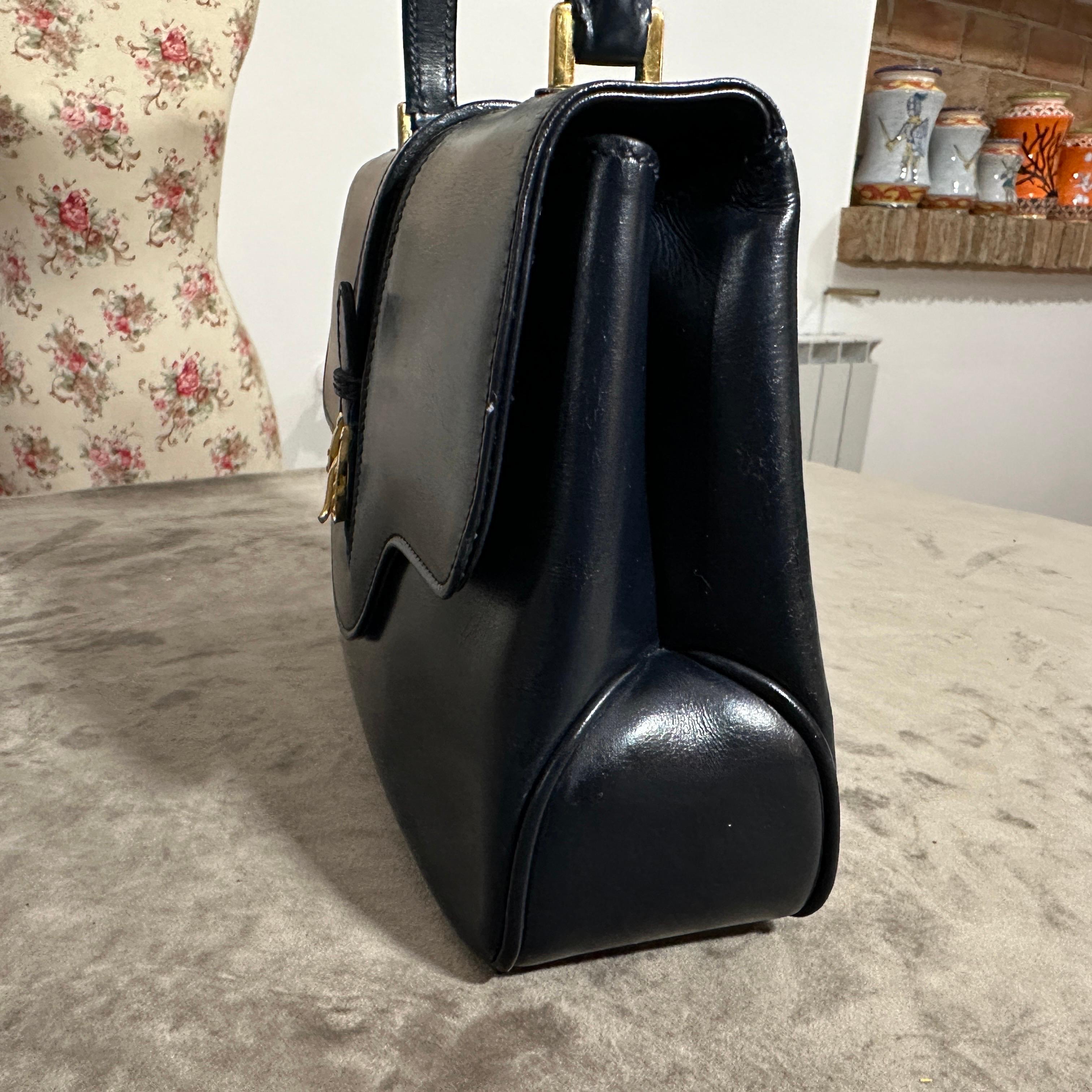 An Elegant 1980s Blue Leather and Brass Hand-Bag by Gucci 9