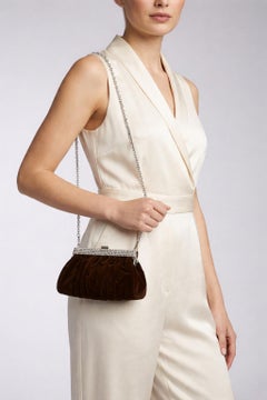 An Elegant 1980s Brown Suede and Rhinestones Italian Evening Bag