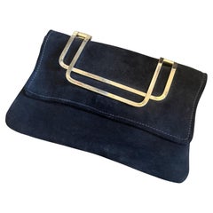 An Elegant 1980S Retro Blue Velvet and Silver Hardware Italian Clutch