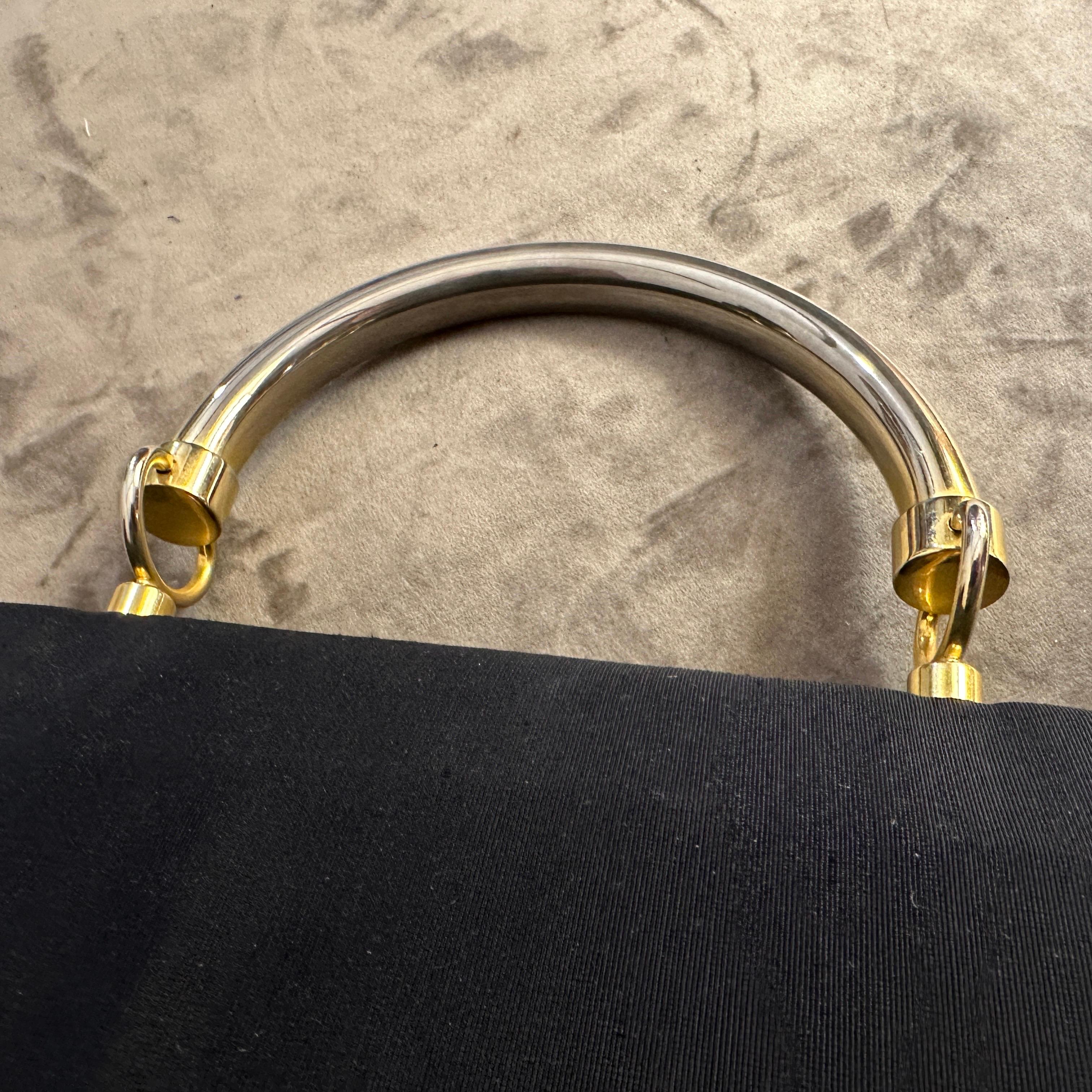 Women's or Men's An Elegant 1990s Black Fabric, Brass and Chromed Metal Hand-Bag by Sergio Rossi For Sale