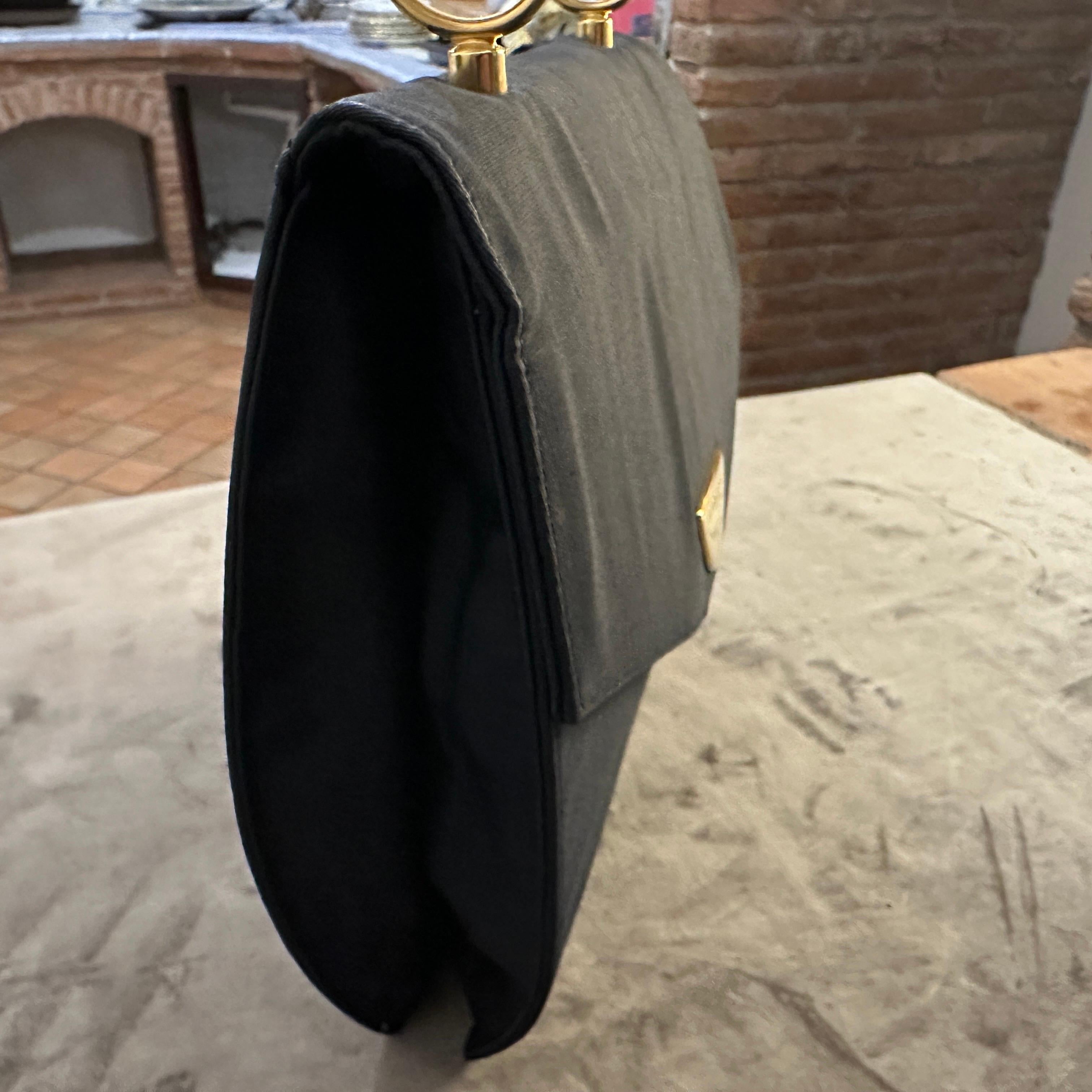 An Elegant 1990s Black Fabric, Brass and Chromed Metal Hand-Bag by Sergio Rossi For Sale 2
