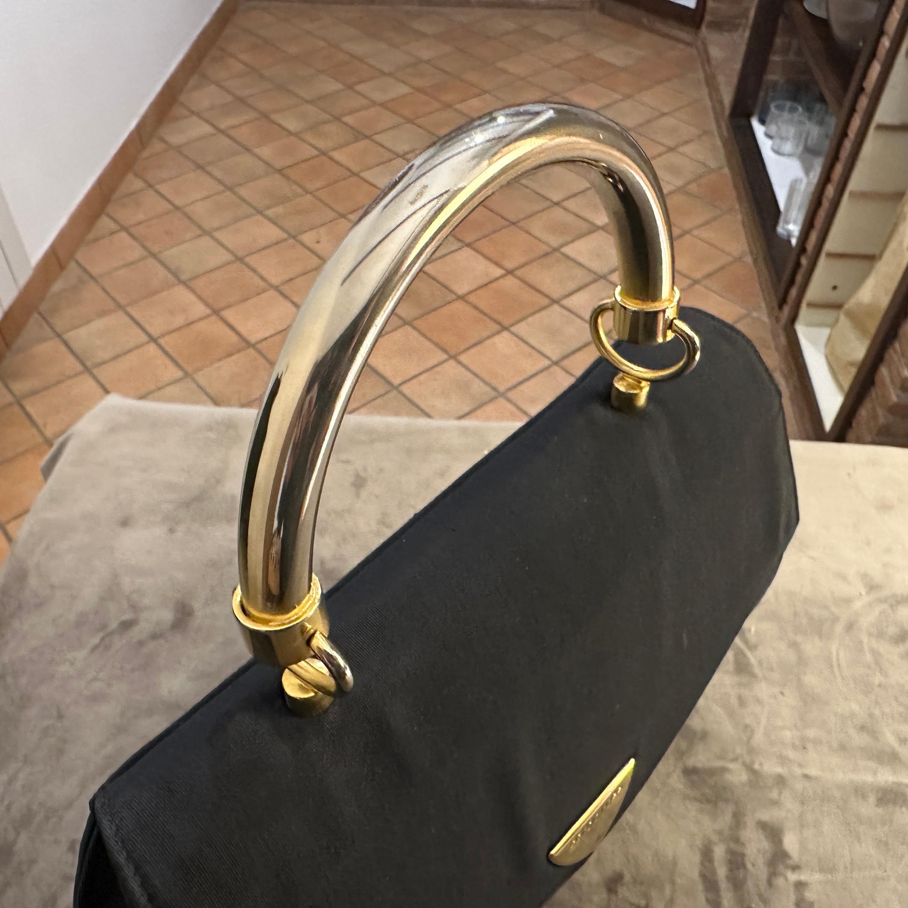 An Elegant 1990s Black Fabric, Brass and Chromed Metal Hand-Bag by Sergio Rossi For Sale 4