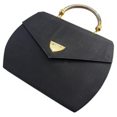 Vintage An Elegant 1990s Black Fabric, Brass and Chromed Metal Hand-Bag by Sergio Rossi