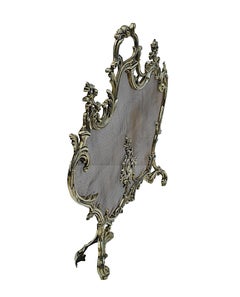 Elegant 19th Century Brass Fire Screen in the Rococo Manner