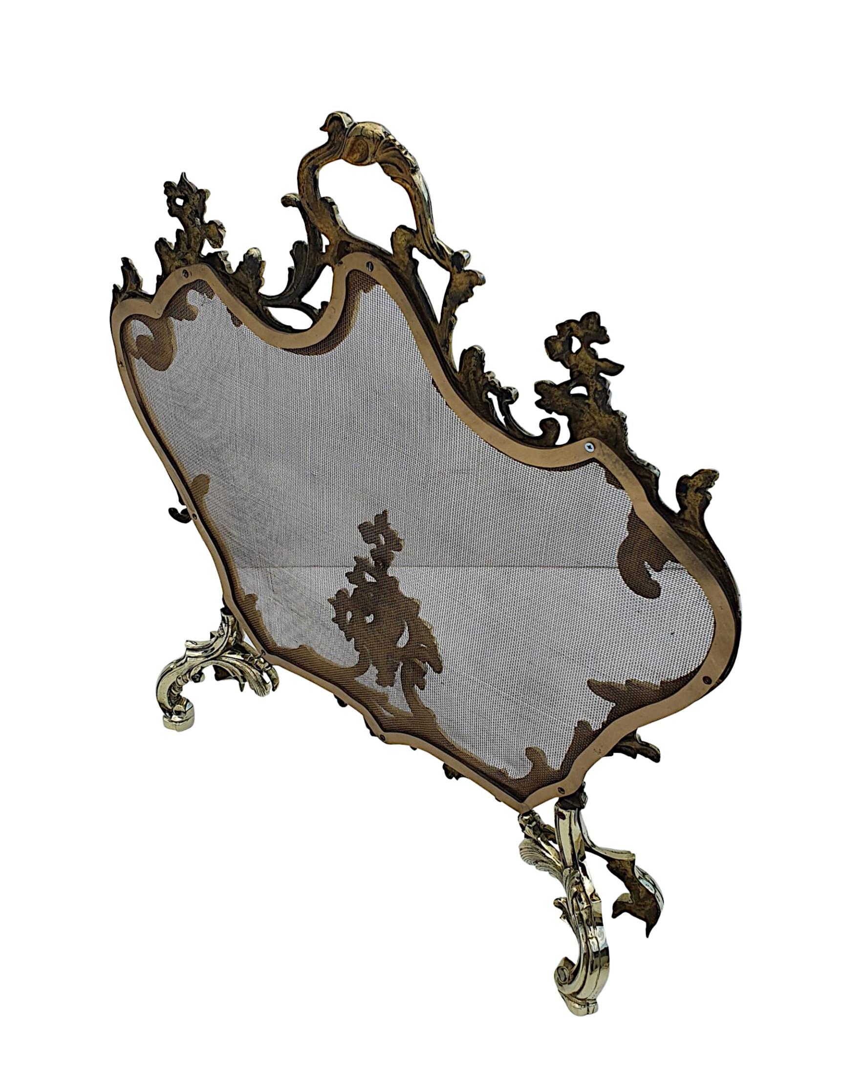 French Elegant 19th Century Brass Fire Screen in the Rococo Manner For Sale