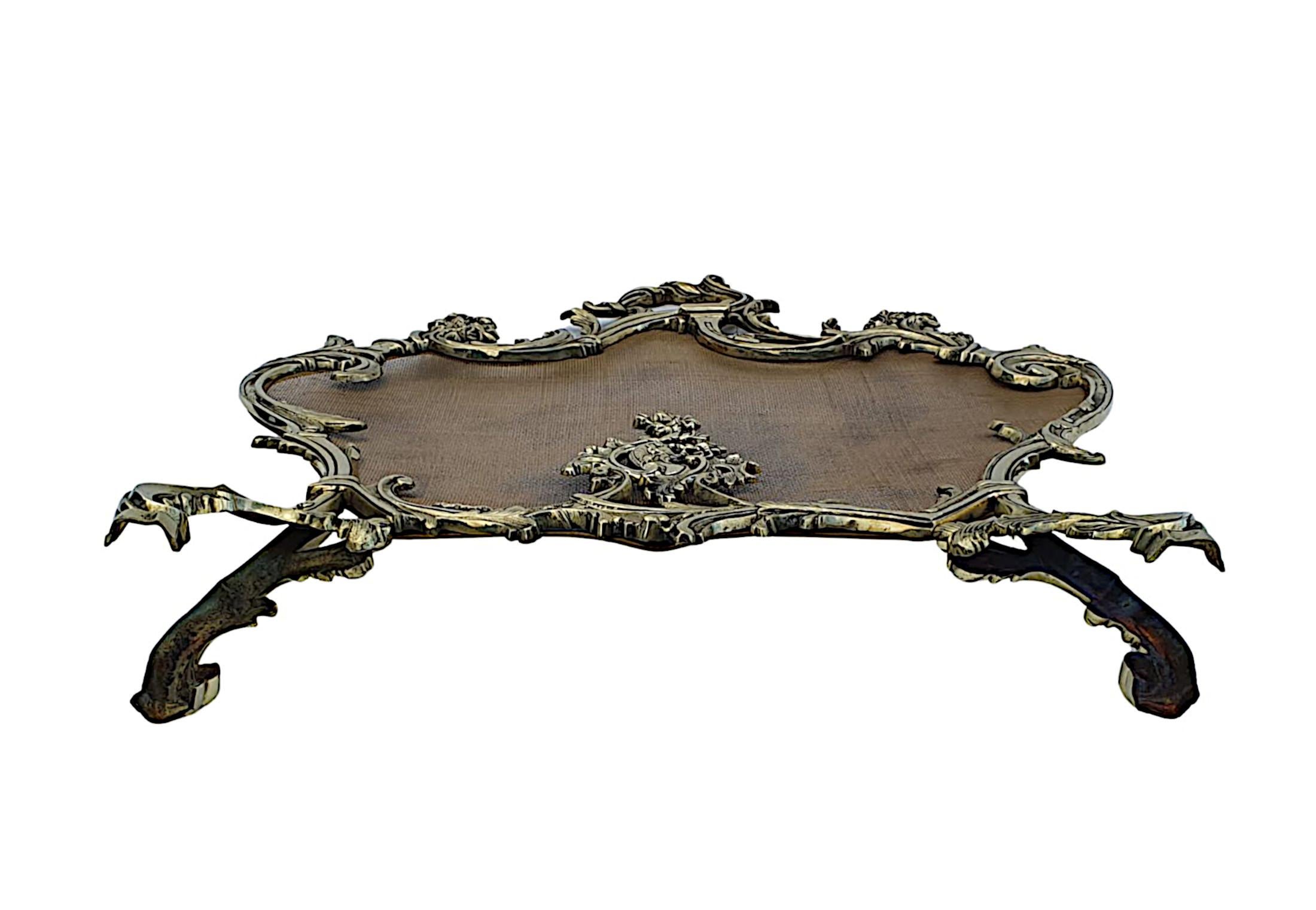 Elegant 19th Century Brass Fire Screen in the Rococo Manner For Sale 1