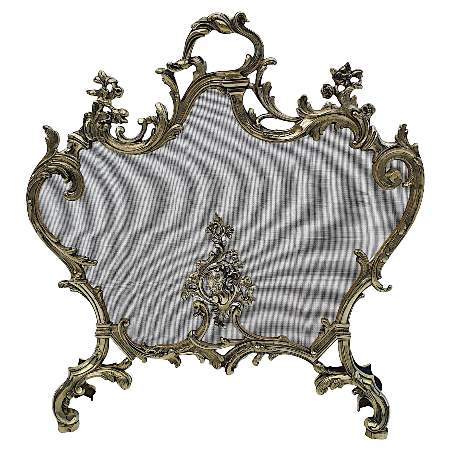 Elegant 19th Century Brass Fire Screen in the Rococo Manner For Sale