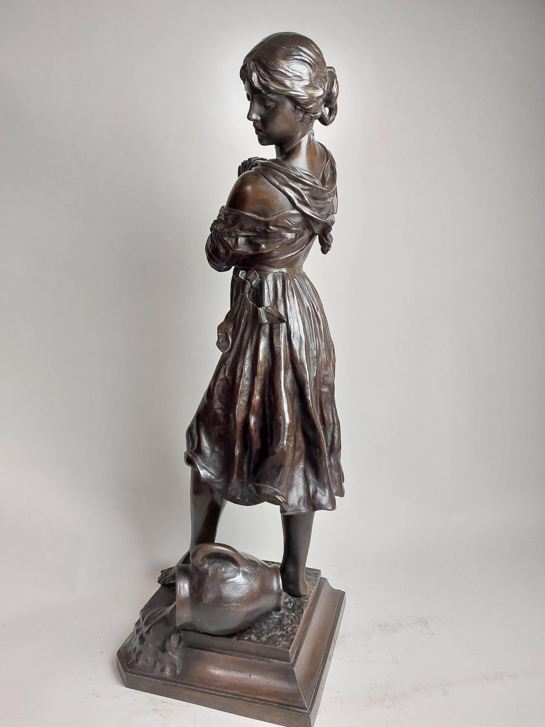 Renaissance Revival Elegant 19th Century Bronze of a Barefoot Peasant Girl  For Sale