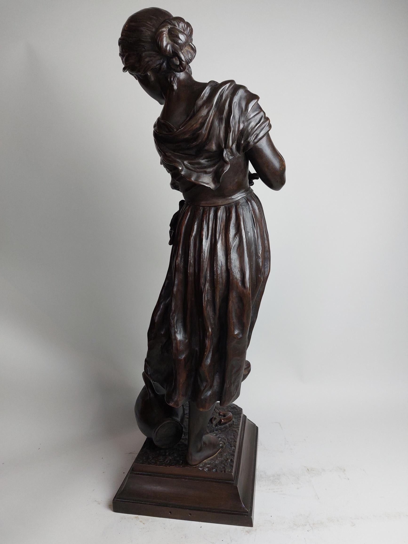 French Elegant 19th Century Bronze of a Barefoot Peasant Girl  For Sale