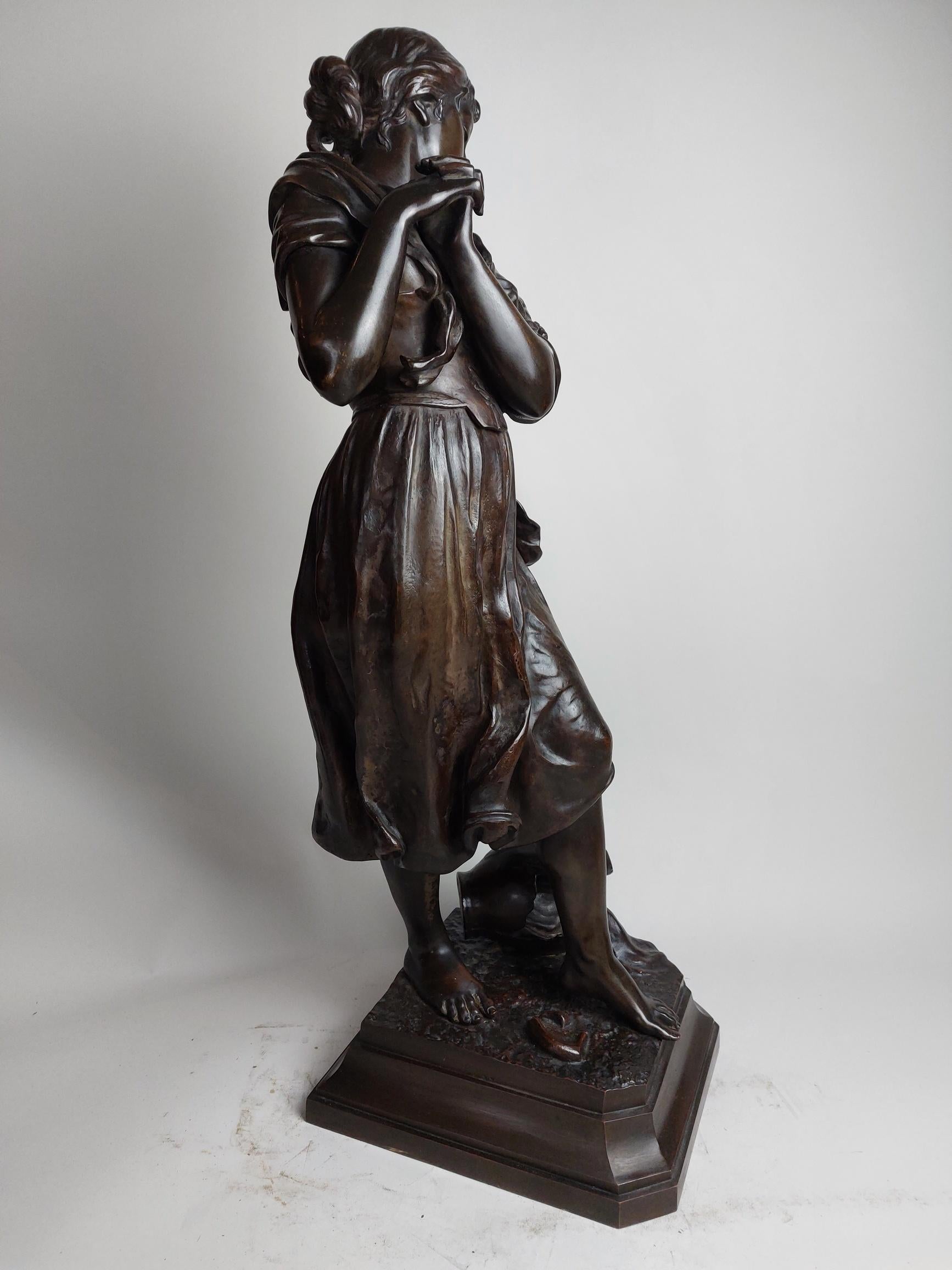 Cast Elegant 19th Century Bronze of a Barefoot Peasant Girl  For Sale