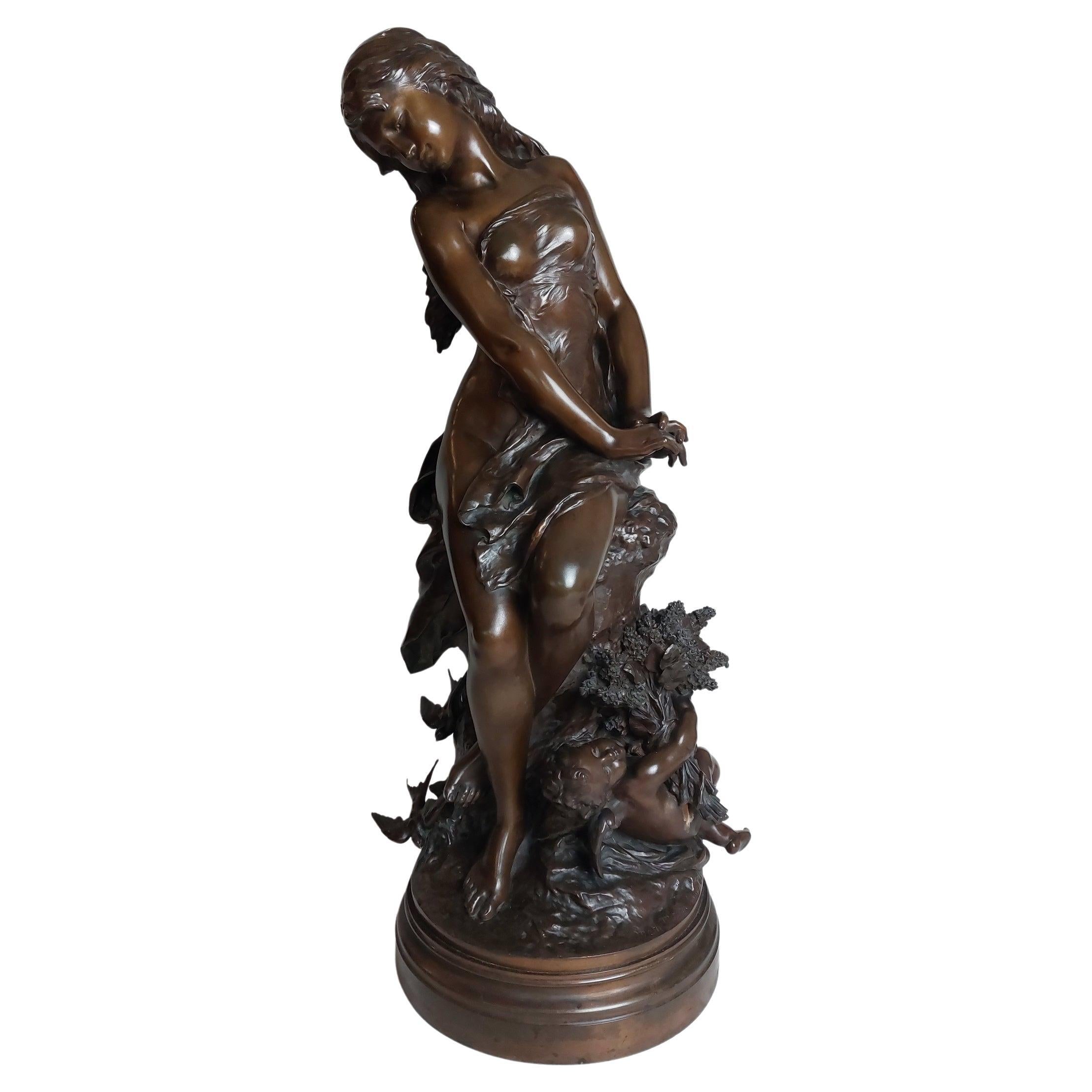 Elegant 19th Century French Bronze Titled ‘Summer’ Signed Math Moreau For Sale