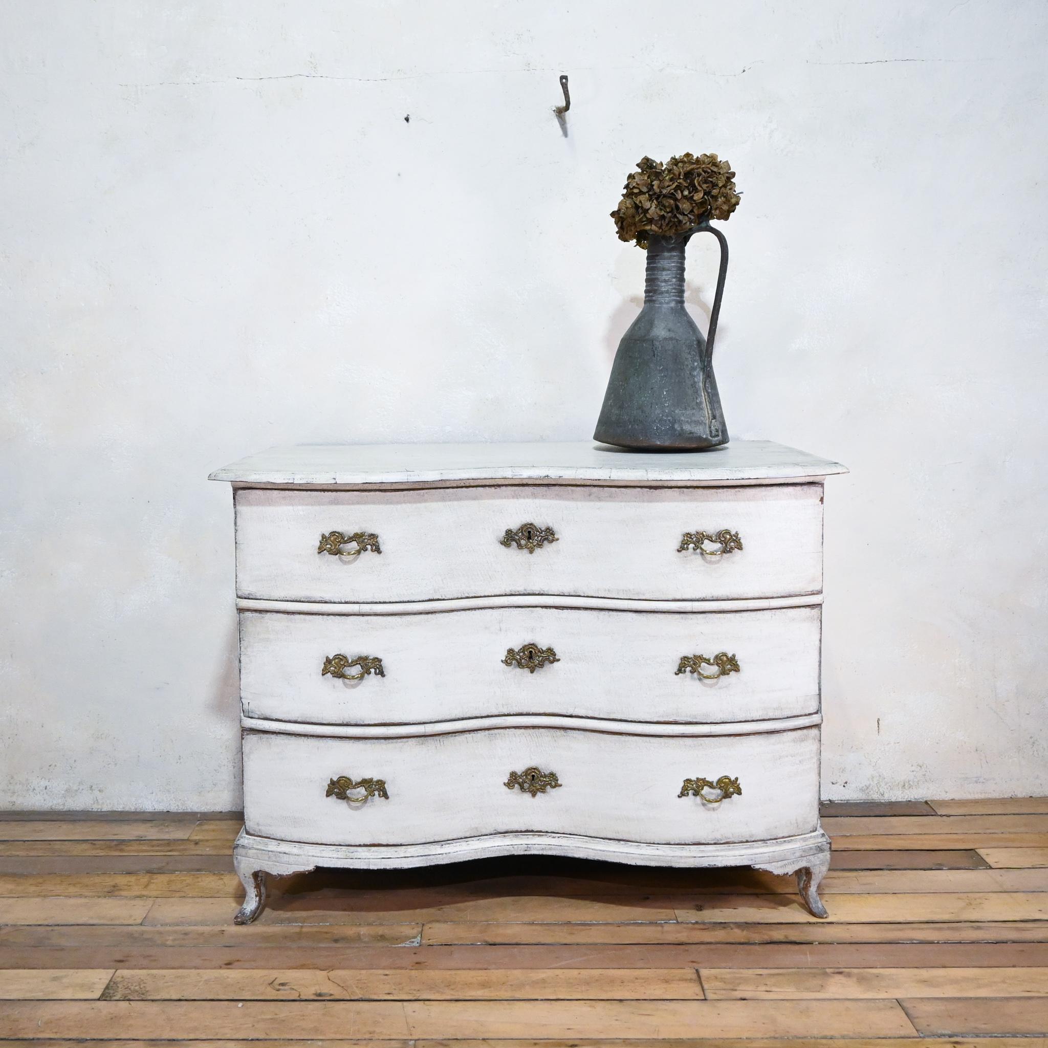 French 19th Century German Rococo Serpentine Bow Fronted White Painted Commode  For Sale