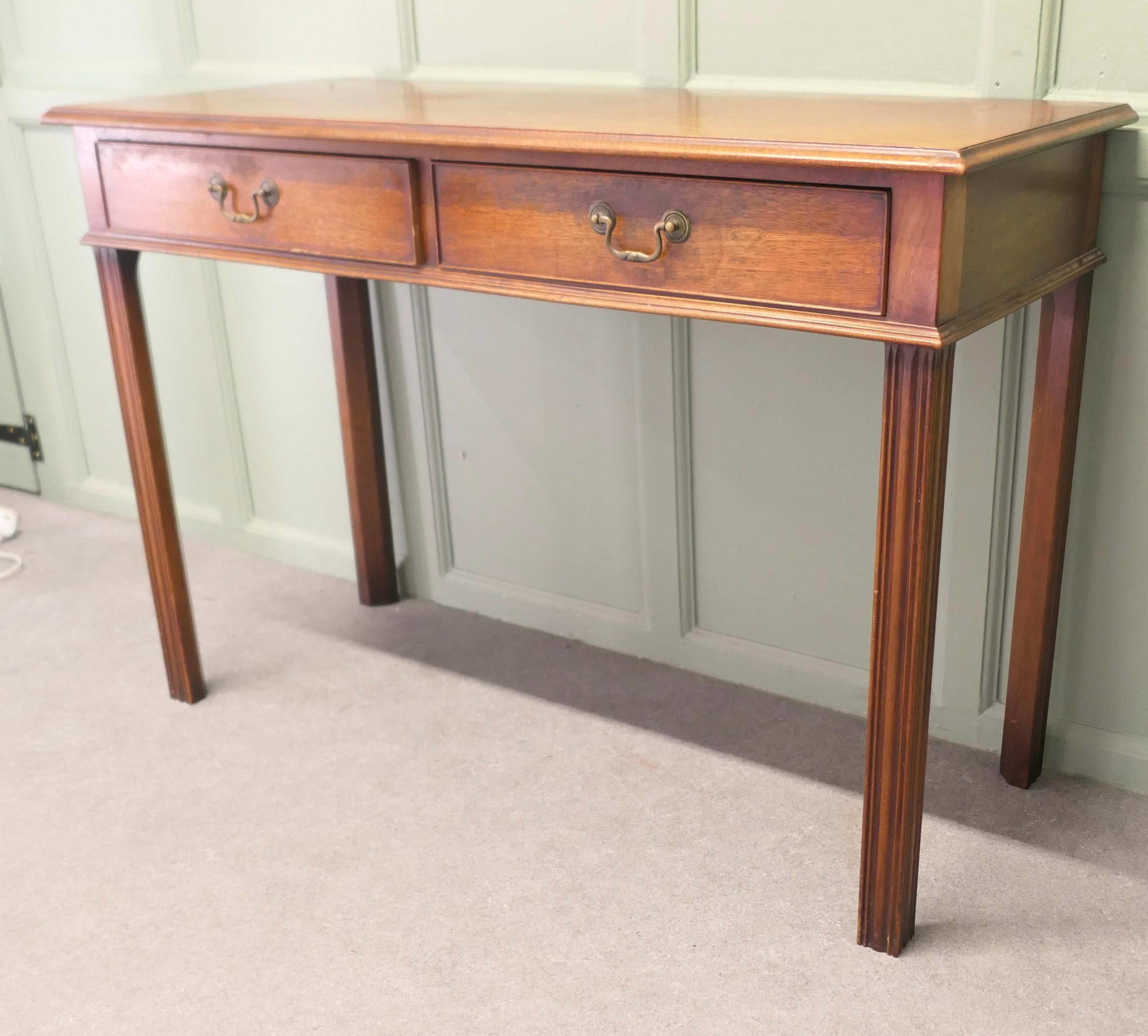 Teak An Elegant 2 Drawer Writing Table or Reception Desk For Sale