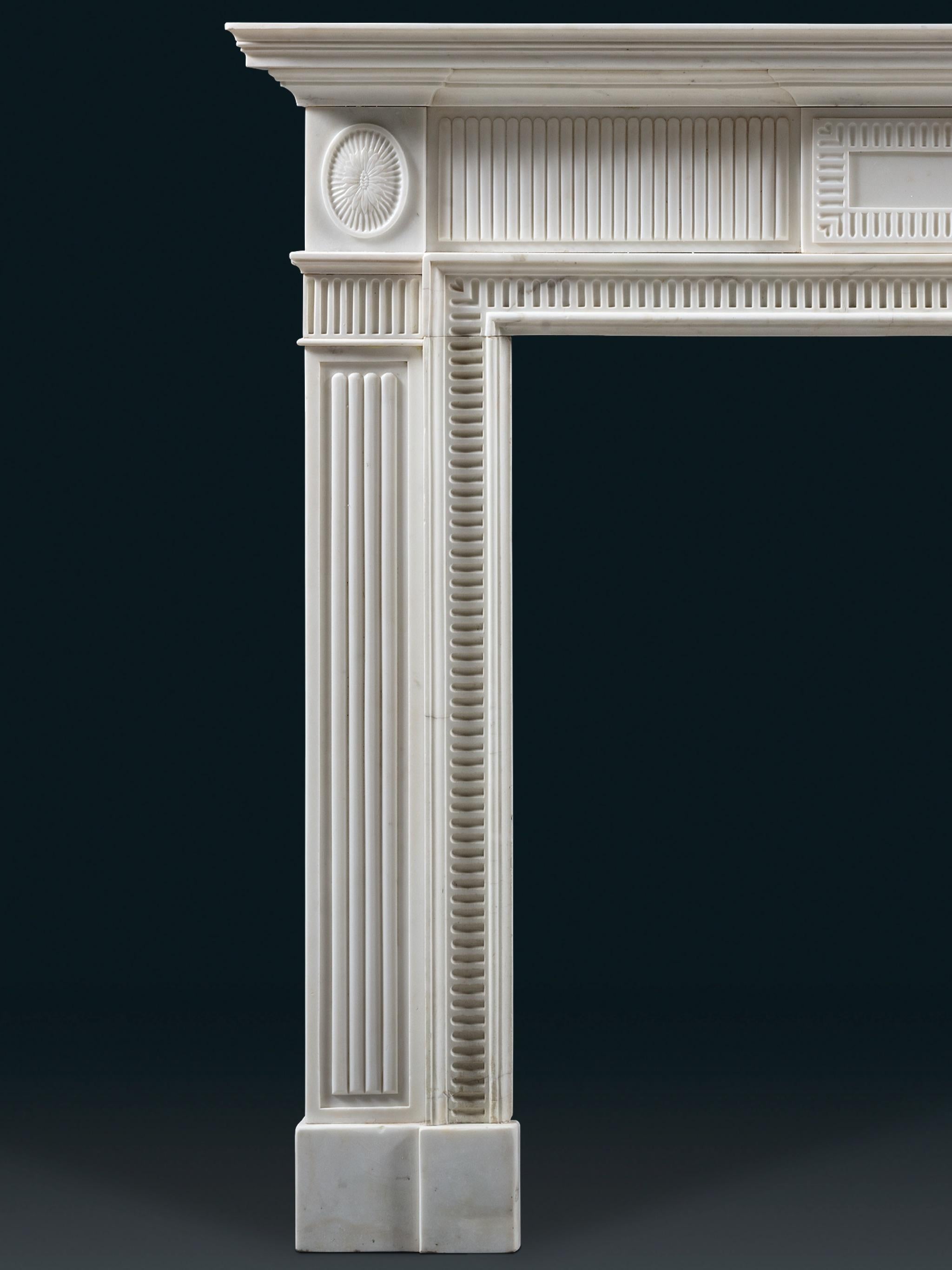 Georgian An Elegant, Architectural Chimneypiece in Statuary Marble, after Sir John Soane For Sale