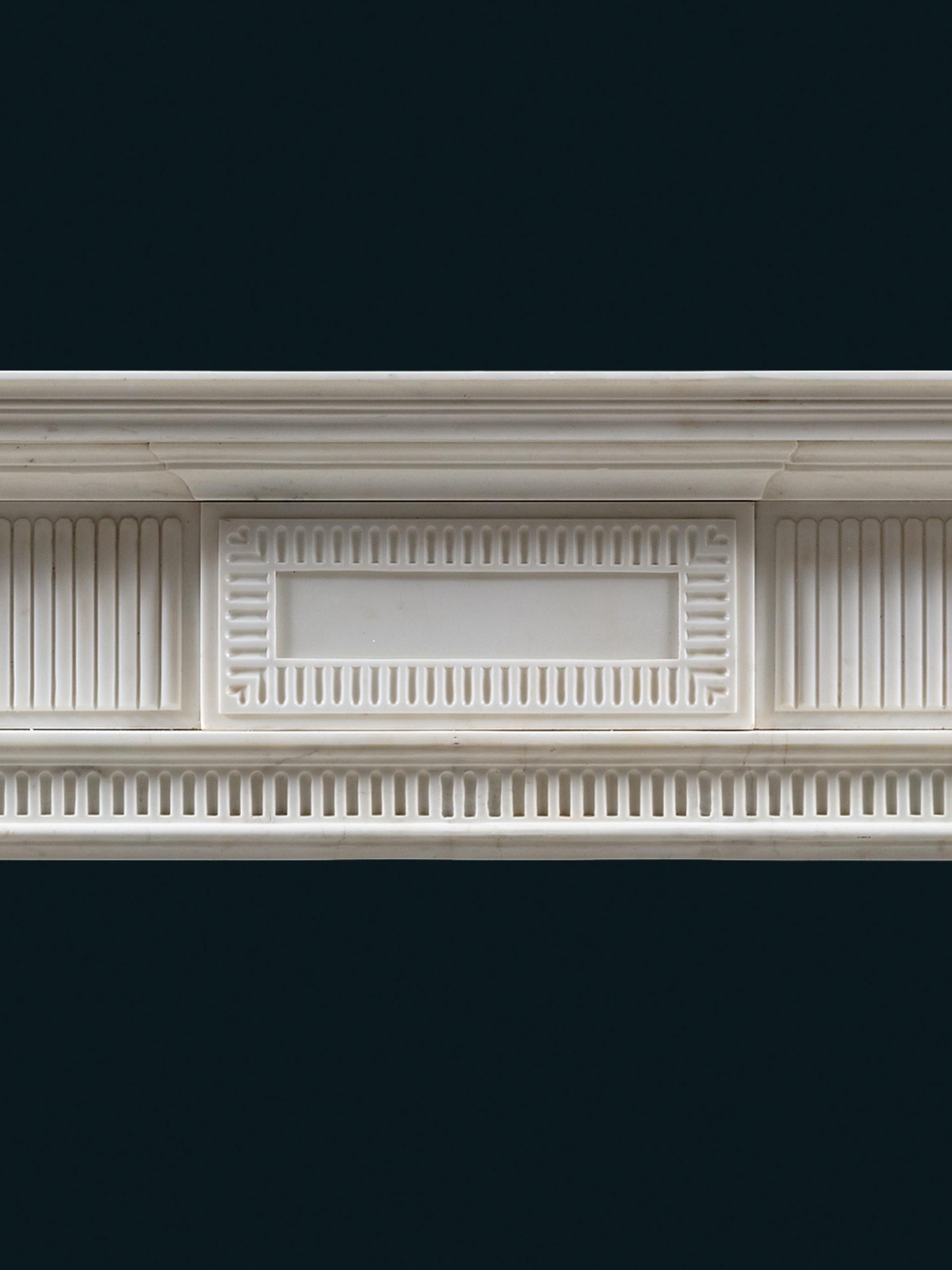 Carved An Elegant, Architectural Chimneypiece in Statuary Marble, after Sir John Soane For Sale