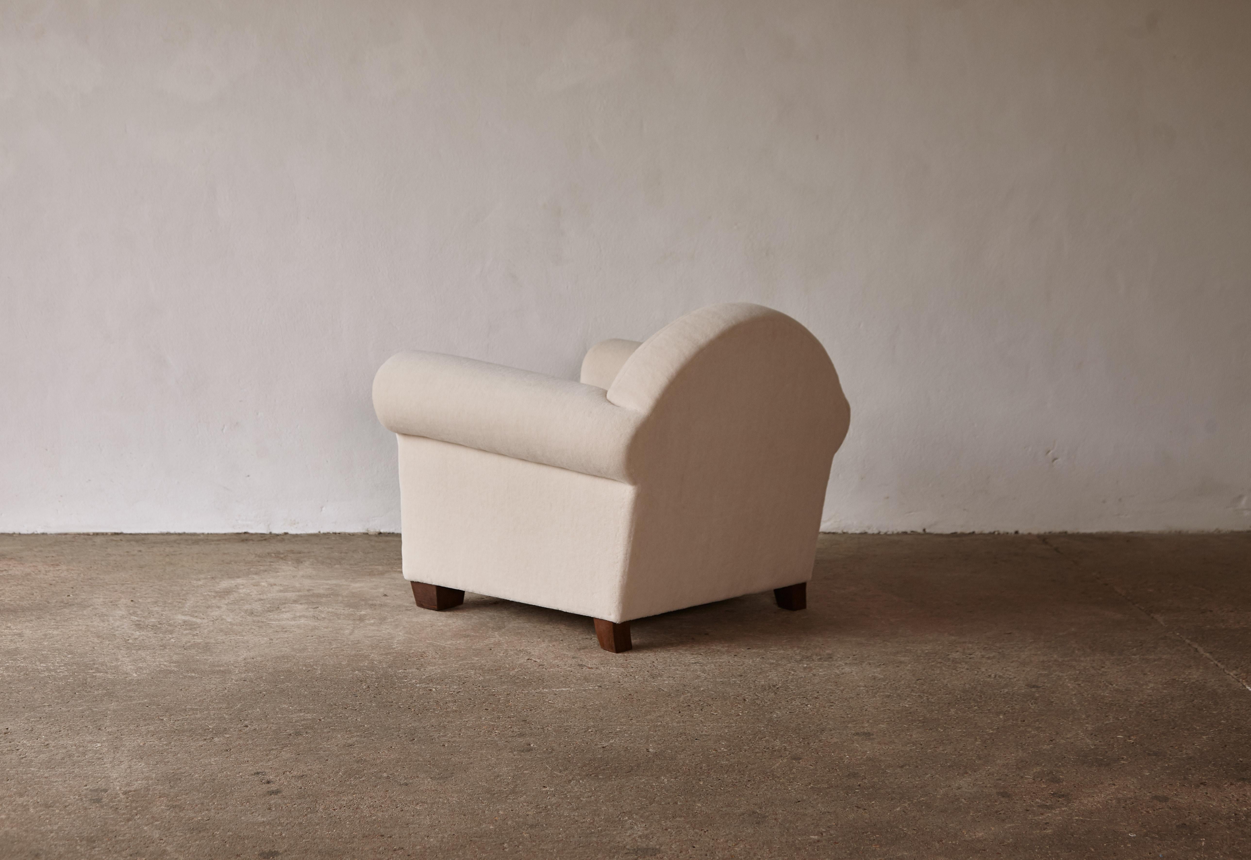 British Elegant Armchair, Upholstered in Pure Alpaca For Sale