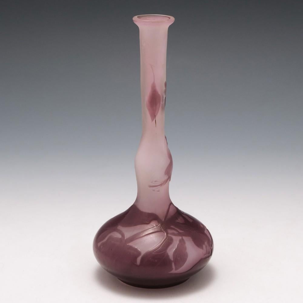 French Elegant Art Nouveau Galle Floral Glass Vase, C1910