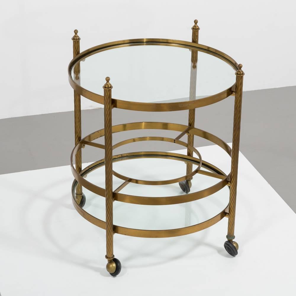 Elegant Brass Framed Two-Tiered Barcart on Castors, 1960s In Good Condition For Sale In London, GB