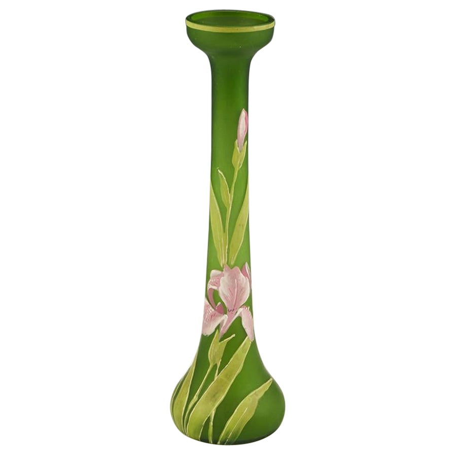 Elegante jarrón de cristal esmaltado Carl Goldberg, c1900