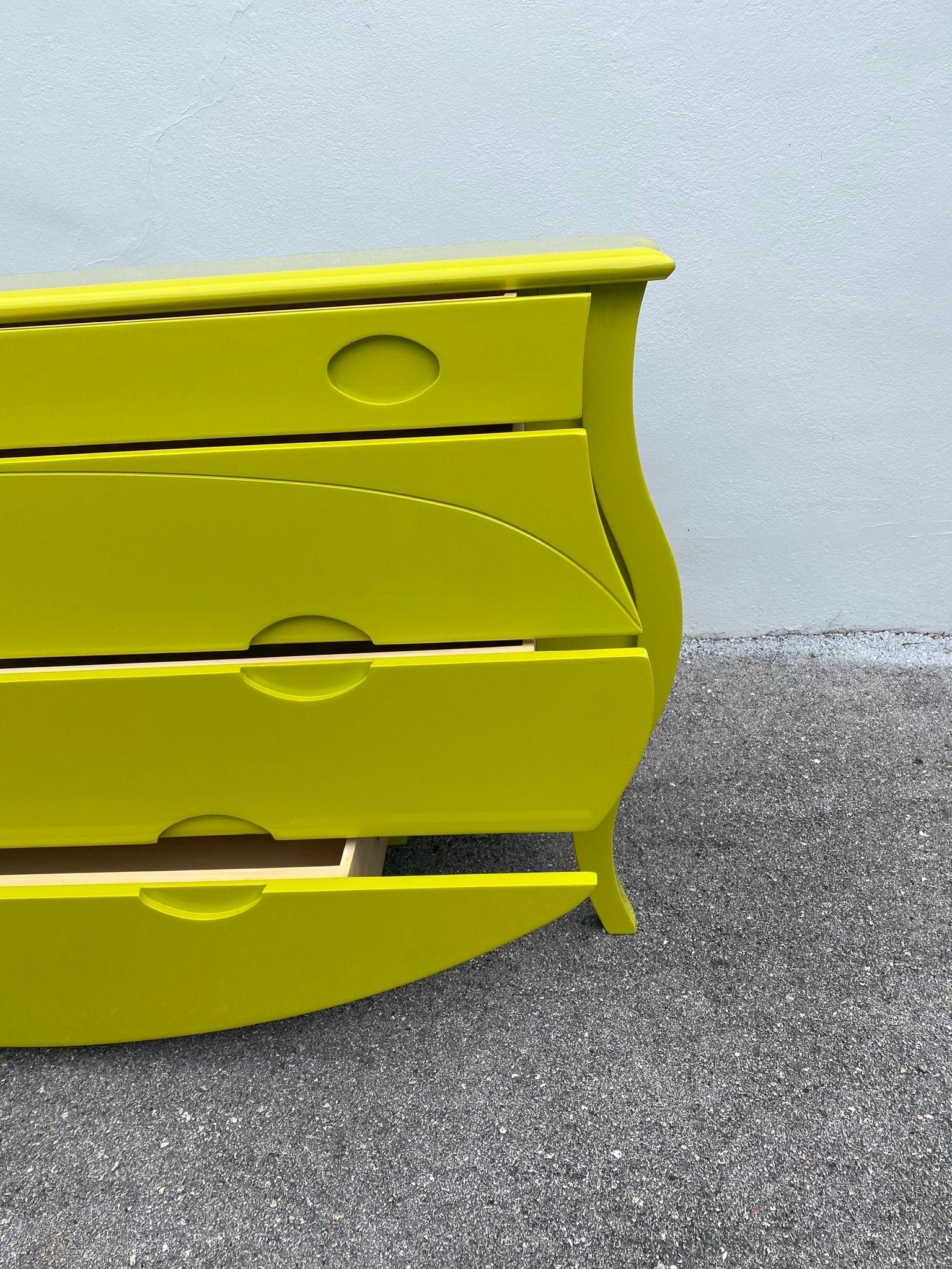Lacquered Elegant Chartreuse Bombay Style Commode/ Chest of Drawers For Sale