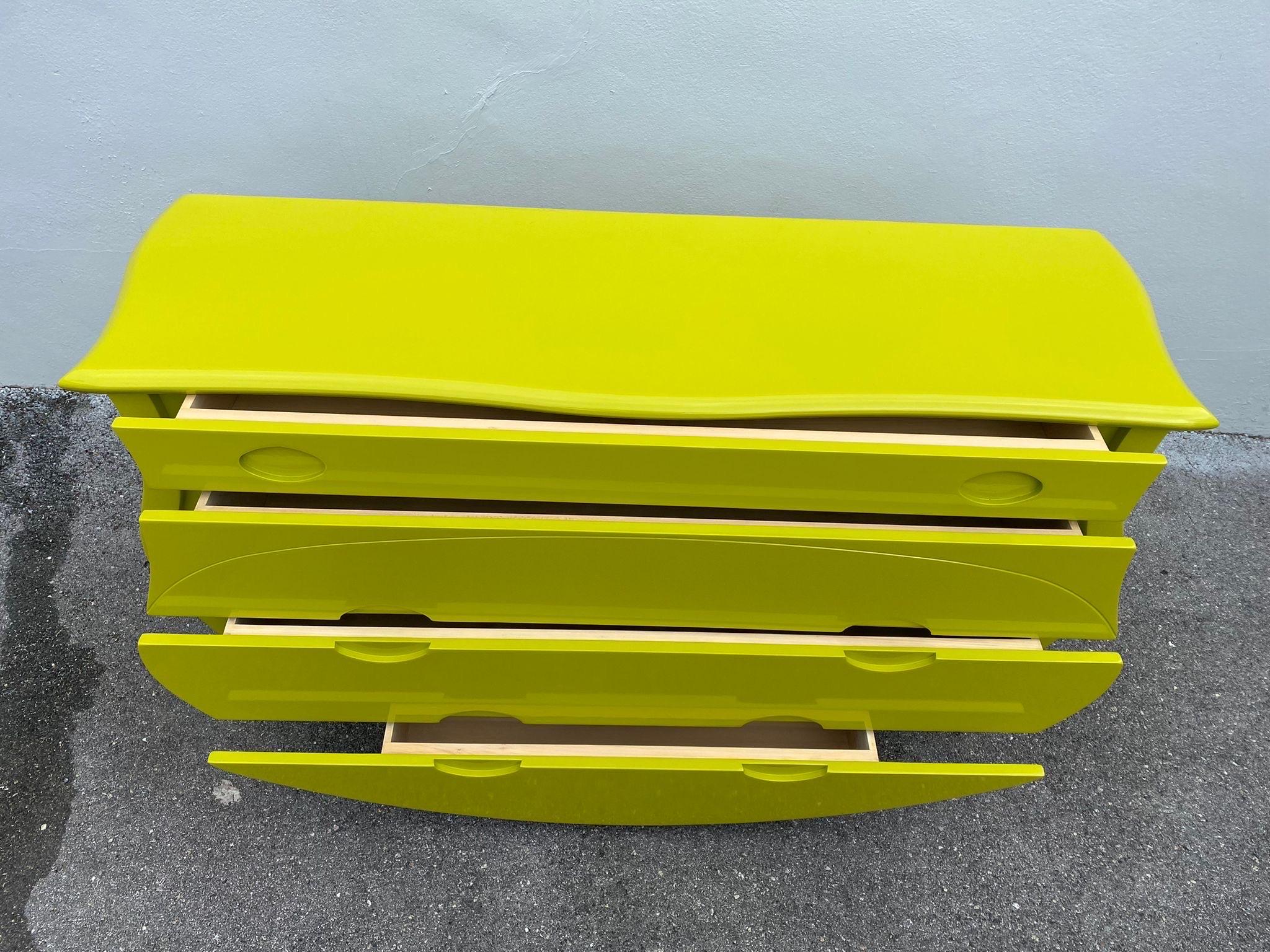 Mid-20th Century Elegant Chartreuse Bombay Style Commode/ Chest of Drawers For Sale